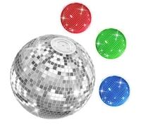 Remote Control Disco Ball, 20/16/12 Inch Large Mirror Ball with 8-Hour Runtime, Glass Disco Balls for Christmas, Party & Wedding Decor, Easy-Hang Discos Ball Decor for Stage, Bar, Home 50 cm Silver