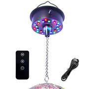 Remote Control Disco Ball Rotating Motor with Chain 5RPM-10RPM Adjustable Speed,Plug/Battery Powered Mirror Ball Motor with 24 LED Beads Suit for 6 8 12 Inch Disco Ball (Not Included)