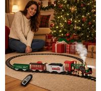 Remote Control Electric Train Set with Steam,Christmas Train Sets for Tree | Remote Control Metal Christmas Train Sets for Around The Tree,Trains Railway Kits w/Realistic Smoke,Sounds & Lights