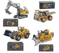 Remote Control Excavator Set, 2.4Ghz Remote Control Construction Vehicles Set with Cool Lights and Sounds, Alloy Material, Big Action (4PCS)