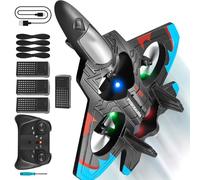 Remote Control Foam Fighter Stunt Plane With LED Lights For Kids And Teens Ages 6-14 Safe Kids With Propeller Guards
