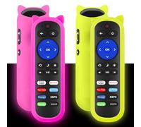 Remote Control for All Onn Roku TV, Universal for Onn 24" 32" 40" 43" 50" 55" 58" 65" 70" Roku Smart TV with Remote Case, for Onn HO-RCRUS-22, RC-AFIR, RC439 Remote with Glow Pink and Yellow Cover