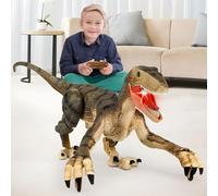 Remote Control Giant Dinosaur Toy RC Dinosaur Velociraptor with LED Light Sound Walks Roar Realistic T-Rex Electric Dinosaur Velociraptor Light Sounds Dinosaur Realistic Toy