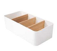 Remote Control Holder 4 Compartments, Bamboo Plastic Organizer Holder Box Caddy, Multi-use Nightstand Desktop Storage Organizers for Controller, Phones, Pen, Stationery, Office Supplies