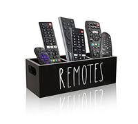 Remote Control Holder, Farmhouse Remote Storage Caddy, Bedside TV Controller Box, Rustic Wood Media Organizer Tray for Home Bedroom Table (Black)