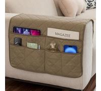 Remote Control Holder for Recliner Armchair Caddy Couch Armrest Organizer, Arm Chair Bedside Caddy Storage Organizer for Recliner Couch With 6 Pockets for Magazine, Tablet, Phone, iPad (Beige)