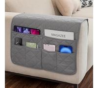 Remote Control Holder for Recliner Non-Slip Armchair Caddy Couch Armrest Organizer, Arm Chair Bedside Caddy Storage Organizer for Recliner Couch With 6 Pockets for Magazine, Tablet, Phone, iPad (Grey)