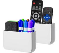 Remote Control Holder Wall Mount Multi-functional Magnetic Organizer, 2 Pack TV Remote Holder Wall Mount, Magnetic Pen Holders for Refrigerator, Whiteboard Marker Organizer, Locker Accessories (White)