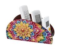 Remote Control Holder with 4 Compartments, DIY Diamond Art Painting Wooden Half Moon TV Control Holder for Remote Controllers, Office Supplies, Makeup Brush, Media Accessories-Mandala