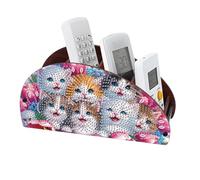 Remote Control Holder with 4 Compartments, DIY Diamond Art Painting Wooden Half Moon TV Control Holder for Remote Controllers, Office Supplies, Makeup Brush, Media Accessories-Cat-3