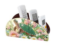 Remote Control Holder with 4 Compartments, DIY Diamond Art Painting Wooden Half Moon TV Control Holder for Remote Controllers, Office Supplies, Makeup Brush, Media Accessories-Turtle