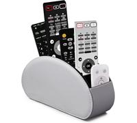 Remote Control Holders Organizer Box with 5 Compartment PU Leather Multi-functional Office Desk Storage Caddy Store Tv Remote for Media Player,Brush,Pencil,Glassees&Office Supplies (Gray)