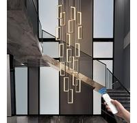 Remote Control Large, Stainless Steel & Aluminum, 300cm Adjustable Height, Dimmable LED Rectangular Ceiling Light for High Ceilings, Villa, Foyer, Spiral Staircase