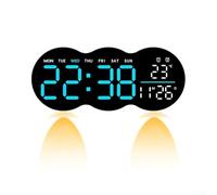 Remote Control LED Wall Clock with Brightness Adjustment, Multi Functional Display for Time, Date, Temperature, Stylish Addition to Any Space (Blue)