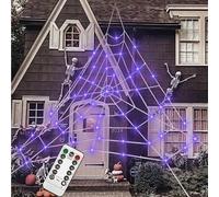 Remote Control Light-Up Triangle Spider Web - 5M Glowing Web with 1.25M Plush Spider, 40g Silk & 20 Small Spiders, Waterproof Outdoor Prop to Haunt Halloween Houses