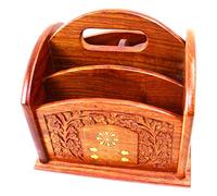 Remote Control Rack Indian Hand Carved Wooden Caddy 5 Compartments Urban Home