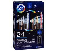 Remote Control Sculpture Icicle Led Lights 24pk - Cool White & Multicolour - Create a Fabulous Light Display and Become The Envy of All Your Neighbours - Hang Inside or Outside The Home