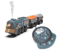 Remote Control Steam Train for Wooden Tracks - RC Train Set with Realistic Smoke, Lights & Sound, Motorized Toy Train Compatible with Thomas & Friends, Brio, for Kids Ages 3-8