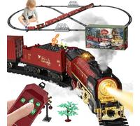 Remote Control Steam Train Sets with Smokes, Lights & Sound, Christmas Tree Train Set Around the Tree, Electric Train Sets for Kids with Railway Kits, Cargo Cars & Tracks,Present for 3 + Year Old Kids