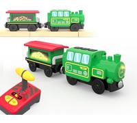 Remote Control Train for Wooden Track, Steam Locomotive with Magic Light-Up Carriage Reveals Passenger Images, Motorised Railway Set Compatible with Thomas & Brio, Gift for Children Aged 3+