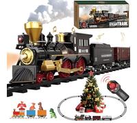 Remote Control Train Set for Kids Christmas Train Toys Electric Steam Locomotive, Oil Tank, Cargo Cars & Tracks, Realistic Smoke,Sounds & Lights, Rechargeable Birthday Gifts for Boys Girls 3 4 5 6 7
