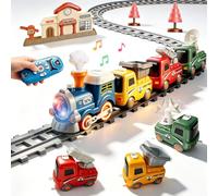 Remote Control Train Set for Kids w/Steam, Music & Lights Choo Choo Train for Toddlers, Electric Train Set with Tracks, Magnetic Connection Train Toys Christmas Birthday Gifts for Boys Girls 3 4 5 6+