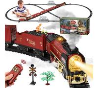 Remote Control Train Set, Steam Train Toy with Smokes, Lights & Sound, Electric Train Sets for Kids with Railway Kits, Coal Cars & Tracks, Classic Christmas Train Set for 3 + Year Boys Girls
