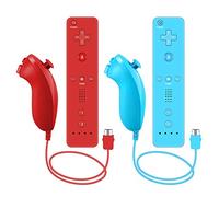 Remote Controller and Nunchuck Controller Compatible for Nintendo Wii and Wii U Controller，Crifeir 2Pack Wireless Remote and Nunchuck Controller with Silicone Case and Wrist Strap (Blue and Red1)