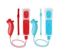 Remote Controller and Nunchuck Controller Compatible for Nintendo Wii and Wii U Controller，Crifeir 2Pack Wireless Remote and Nunchuck Controller with Silicone Case and Wrist Strap (BR)