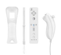 Remote Controller and Nunchuck Controller Replacement for Nintendo Wii and Wii U Controller，Crifeir Wireless Remote and Nunchuck Controller with Silicone Case and Wrist Strap (White1)