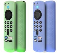 Remote Cover Case (2pcs) Compatible with Fire TV Stick HD 4K 2nd (2024 Released) / Pioneer Alexa Voice Remote, Anti Slip Silicone Sleeve with Wrist Strap(Green,Sky Blue,Both Glow)