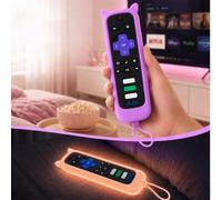 Remote Cover for Roku,2 Glow in the Dark Silicone Remote Case,Purple+Orange | Cat Ears Design, Universal Replace Controller Case, with Tracker fits For TCL Roku Smart TV Streaming Stick Remote