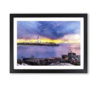 Remote Lighthouse & Seascape In Abstract Modern Art Framed Print | A4 Black Framed Wall Art | Ready to Hang | Abstract Cityscape Picture | Living Room Bedroom Lounge Office
