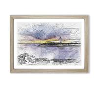 Remote Lighthouse & Seascape Sketch Framed Print | A2 Oak Framed Wall Art | Ready to Hang | Modern Cityscape Picture | Living Room Bedroom Lounge Office