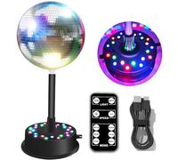 Remote RGBW Rotating Mirror Ball Light,5-10RPM Adjustable Speed Light Up Spinner 23 LED Disco Motor with 6" Mirror Ball for Birthday Party Decor
