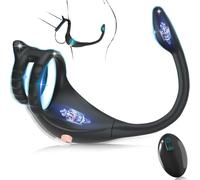 Remote Vibrating Cock Ring & Bullet Anal Plug Combo - 9 Modes Prostate Massager, Skin-Friendly Silicone Dual Penis Ring for Couples, Sexual Wellness & Stamina Training Adult Toy