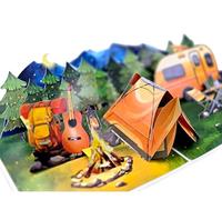 REMOtech 3D Pop Up Card Camping - Greeting Card with Tent, Caravan & Campfire, Detailed Paper Art with Strong 3D Effect, Handmade with White Envelope