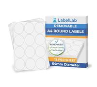 Removable A4 Round Labels - Printable Circle Sheet Labels for Inkjet & Laser Printers, Peelable Adhesive - 64mm Diameter, 25 Sheets - LabelLab