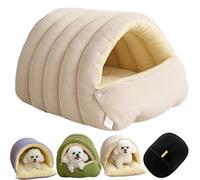Removable and Washable Winter Closed-Off Cat Bed, Cozy Monster Cat Bed, Cuty Pet Winter Cocoon, Warmth Cozy Comfort Plush Pets Cave, Warm Pet Cave Style Tent (White, Large)