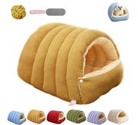 Removable and Washable Winter Closed-Off Cat Bed, Cozy Monster Cat Bed, Soft Plush Pet Nest Warm, Cats House Tent Beds in Indoor for Cats, Kittens And Small Dogs (Yellow, L - 57 * 37 * 28cm)