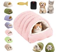 Removable and Washable Winter Closed-off Cat Bed, Cozy Monster Cat Bed, Soft Plush Winter Cave Style Pet Beds, Warm Cats House Tent Beds in Indoor for Cats, Kittens And Small Dogs (Pink Check,M)
