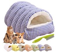 Removable and Washable Winter Closed-Off Cat Bed, New Indoor Cat Bed Cave Style, Warm Foldable Soft Cotton Cozy Cat Cave House for Cats & Small and Medium Dogs (Purple,M)