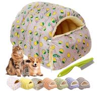 Removable and Washable Winter Closed-Off Cat Bed, New Indoor Cat Bed Cave Style, Warm Foldable Soft Cotton Cozy Cat Cave House for Cats & Small and Medium Dogs (Lemon,M)