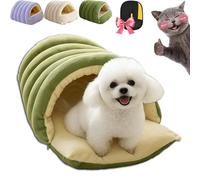 Removable and Washable Winter Closed-Off Cat Bed, Soft Cotton Cozy Cat Cave House, Warm Foldable Pet Nest for Indoor Cats & Small Dogs, Comfor Plush Snuggle Hut - for kitty, Puppy (Green,Medium)