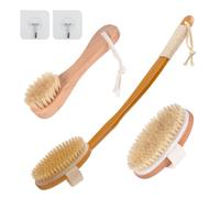 Removable Back Brush Set, Bamboo Shower Brush with Long Handle, Shower Brush, Back for Exfoliation, Removal, Dead Skin Cleansing