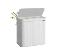SONGMICS Laundry Hamper with Lid, Bamboo Laundry Basket, Removable Machine Washable Hamper Basket, with Handles, 150 L, for Laundry Room, Bedroom, Washroom, Cloud White LCB062W01