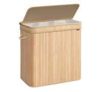 Bamboo Laundry Basket with Lid, Removable Machine Washable Hamper Basket, with Handles, 150 L