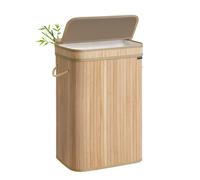 SONGMICS Laundry Hamper with Lid, Bamboo Laundry Basket, Removable Machine Washable Hamper Basket, with Handles, 72 L, for Laundry Room, Bedroom, Washroom, Natural Beige LCB061N01