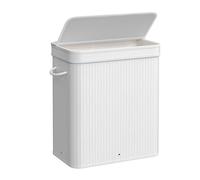 SONGMICS Laundry Hamper with Lid, 100 L Bamboo Laundry Basket, Removable Machine Washable Hamper Basket, with Handles, for Laundry Room, Bedroom, Washroom, White LCB063W01