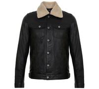 Removable Collar Leather Trucker Jacket-Zagreb Infinity Leather Black XXXL